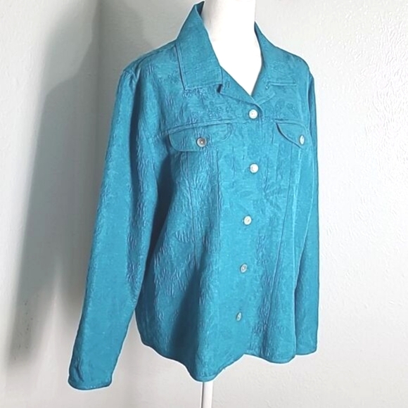 Chico's Teal Longsleeve Buttondown Jacket or Top, Size 2 or Large - Picture 2 of 12